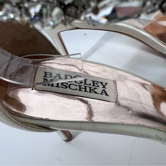 BADGLEY MISCHKA Clara Ivory Satin Heel with jewel ankle strap | 8.5 - Picture 12 of 14